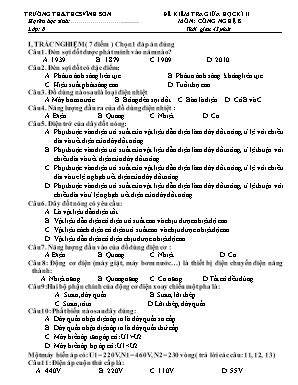 Đề thi giữa học kì 2 môn Công nghệ Lớp 8